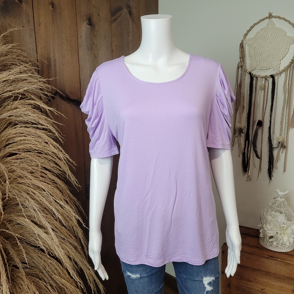 NWOT Lilac Puffy Short-Sleeve Top by C EST 1946, Size Large